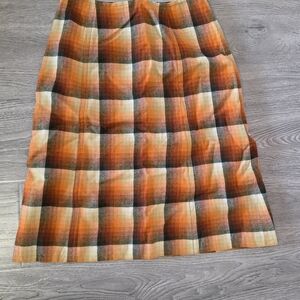 Plaid Midi Skirt in Orange and Cream